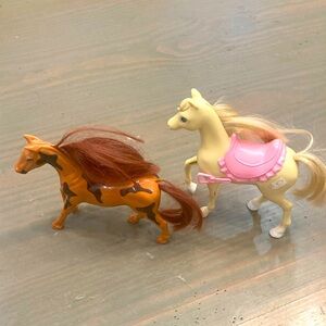 Kids Toy Horse Set with Saddle - Orange and Cream. Pink brown. For Barbie